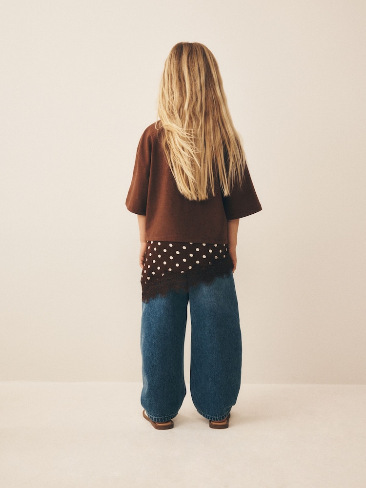 Chocolate Brown Spot Lace Asymmetric T-Shirt (3-16yrs) - Image 3 of 3 Chocolate Brown Spot Lace Asymmetric T-Shirt (3-16yrs) - Image 3 of 3