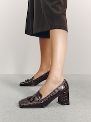 Շոկոլադե շագանակագույն - Forever Comfort® Leather Loafer Block Heels - Պատկեր 3 9-ից