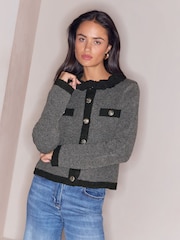 Lipsy Grey Broderie Collar Knitted Cardigan - Image 1 of 5