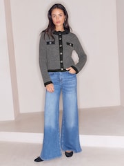 Lipsy Grey Broderie Collar Knitted Cardigan - Image 3 of 5