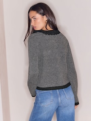 Lipsy Grey Broderie Collar Knitted Cardigan - Image 4 of 5