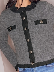 Lipsy Grey Broderie Collar Knitted Cardigan - Image 5 of 5