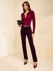 Friends Like These Rust Red Velvet Straight Leg Stovepipe Jeans - Image 1 of 6