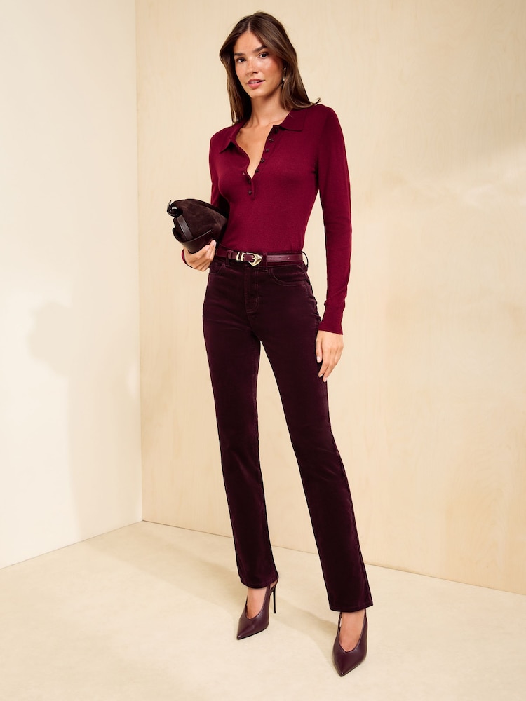 Friends Like These Rust Red Velvet Straight Leg Stovepipe Jeans - Image 1 of 6