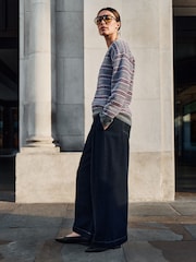 Grey/Pink Fairisle N.Premium Merino Wool V-Neck Jumper - Image 3 of 5