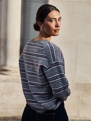 Grey/Pink Fairisle N.Premium Merino Wool V-Neck Jumper - Image 4 of 5