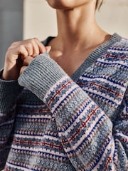 Grey/Pink Fairisle N.Premium Merino Wool V-Neck Jumper - Image 5 of 5