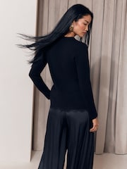 Lipsy Black Lace Detail Longline Knit Cardigan - Image 6 of 6