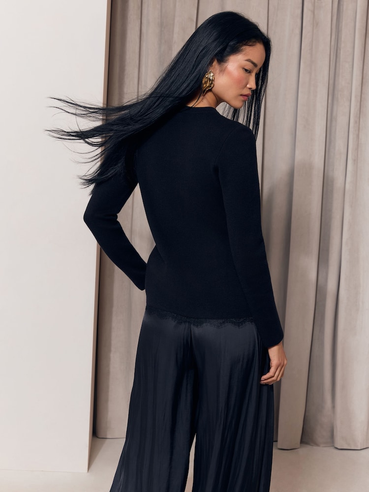Lipsy Black Lace Detail Longline Knit Cardigan - Image 6 of 6