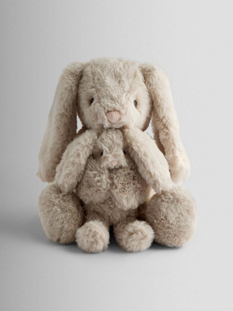 JoJo Maman Bébé Brown Personalised Mummy and Baby Bunny Soft Toy Plushie - Image 1 of 4