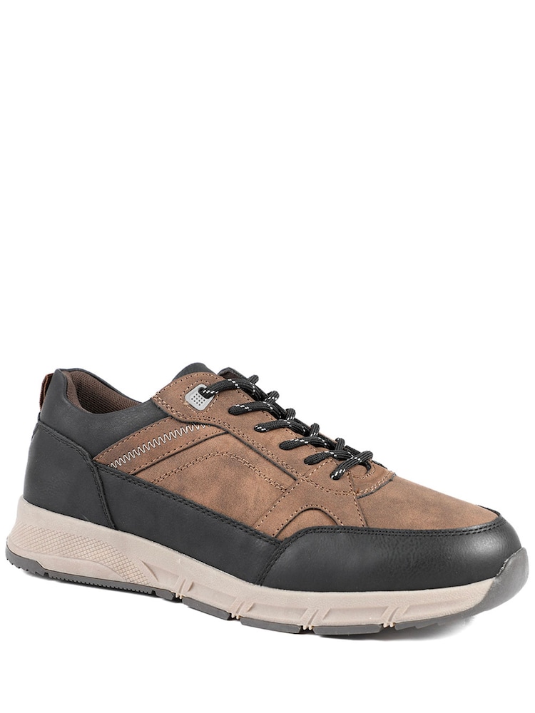 Pavers Brown Wide Fit Rugged Lace Up Trainers - Image 1 of 5