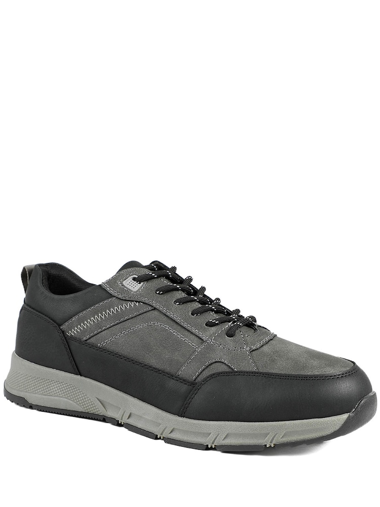 Pavers Grey Wide Fit Rugged Lace Up Trainers - Image 1 of 5