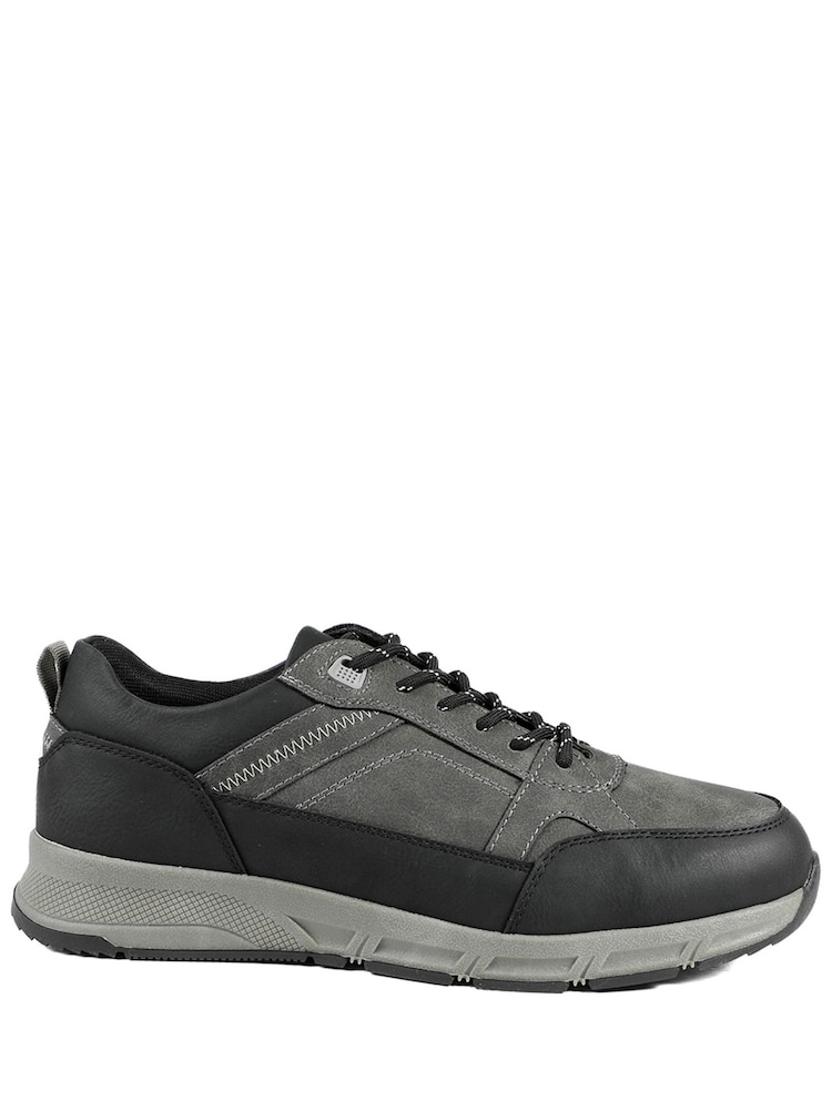 Pavers Grey Wide Fit Rugged Lace Up Trainers - Image 2 of 5
