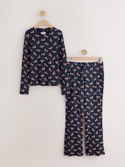 Navy Dachshund Pointelle Long Sleeve Pyjamas - Image 1 of 3
