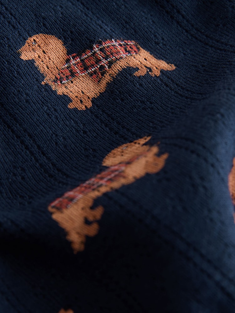 Navy Dachshund Pointelle Long Sleeve Pyjamas - Image 2 of 3 Navy Dachshund Pointelle Long Sleeve Pyjamas - Image 2 of 3