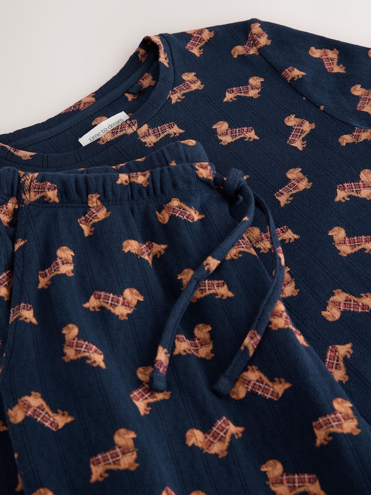 Navy Dachshund Pointelle Long Sleeve Pyjamas - Image 3 of 3 Navy Dachshund Pointelle Long Sleeve Pyjamas - Image 3 of 3