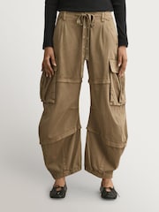 Free People Green Reef Curved Cargo Twill Trousers - Image 2 of 6