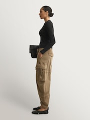 Free People Green Reef Curved Cargo Twill Trousers - Image 3 of 6