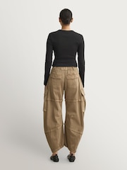 Free People Green Reef Curved Cargo Twill Trousers - Image 4 of 6
