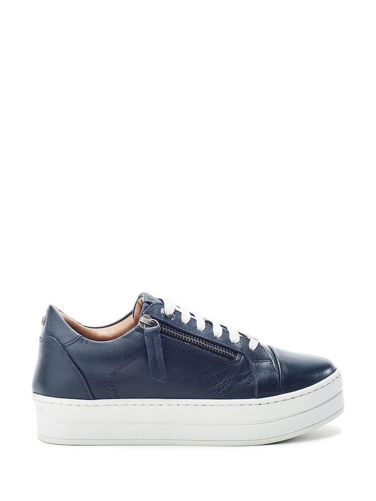 Moda in Pelle Blue Abbee Leather Slab Sole Lace Up Trainers With Zip - Image 1 of 3