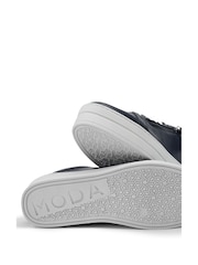 Moda in Pelle Blue Abbee Leather Slab Sole Lace Up Trainers With Zip - Image 3 of 3