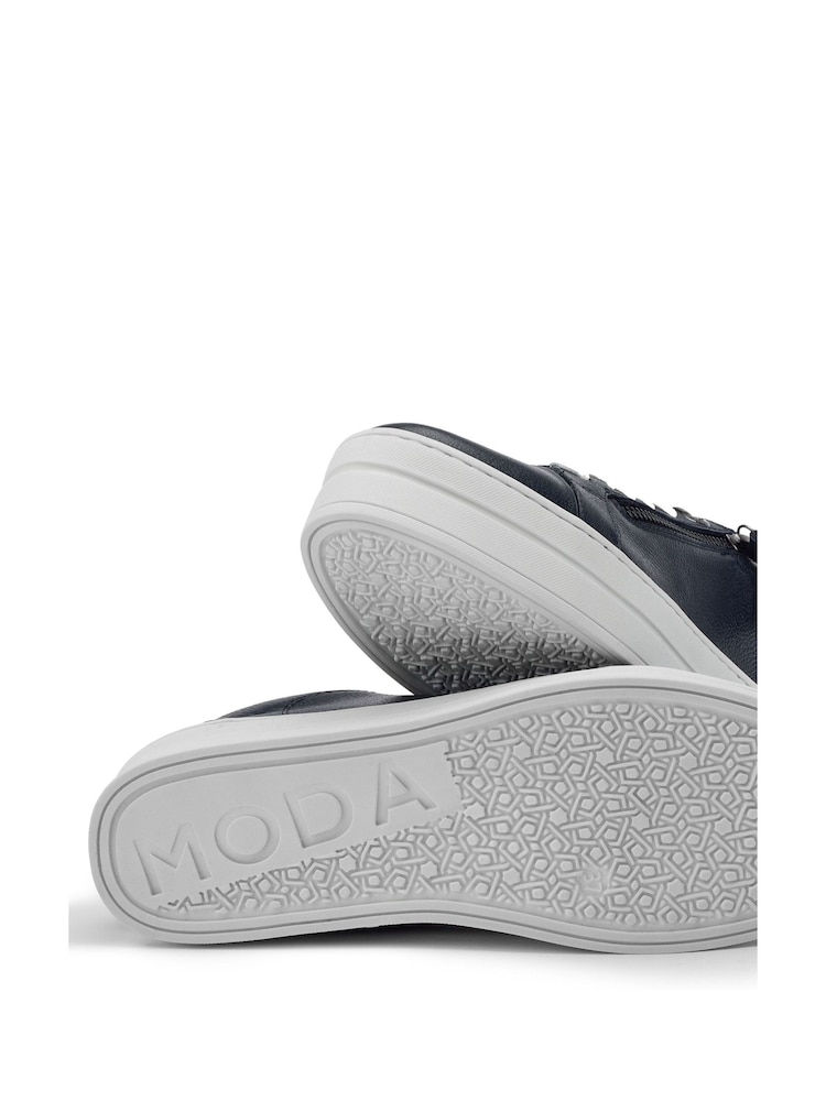 Moda in Pelle Blue Abbee Leather Slab Sole Lace Up Trainers With Zip - Image 3 of 3