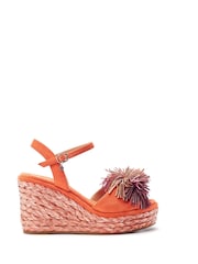 Moda in Pelle Orange Marco Pom Pom Wedge Sandals - Image 1 of 3