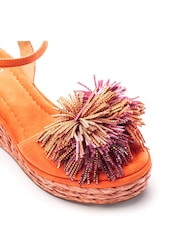 Moda in Pelle Orange Marco Pom Pom Wedge Sandals - Image 2 of 3
