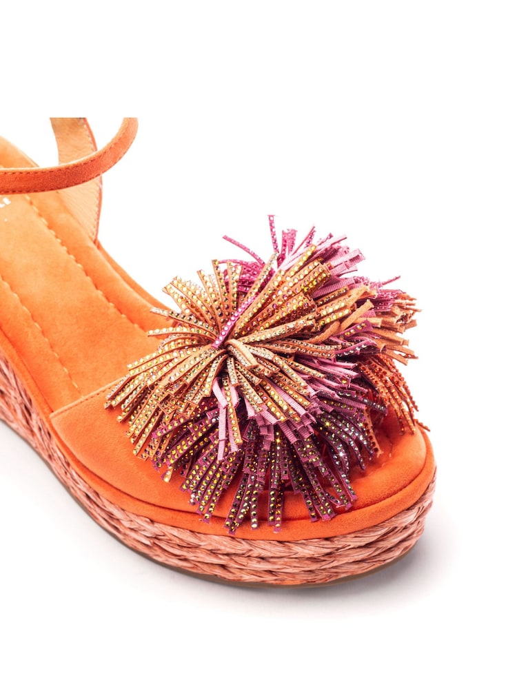 Moda in Pelle Orange Marco Pom Pom Wedge Sandals - Image 2 of 3 Moda in Pelle Orange Marco Pom Pom Wedge Sandals - Image 2 of 3