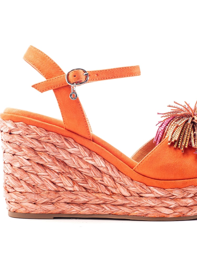 Moda in Pelle Orange Marco Pom Pom Wedge Sandals - Image 3 of 3 Moda in Pelle Orange Marco Pom Pom Wedge Sandals - Image 3 of 3