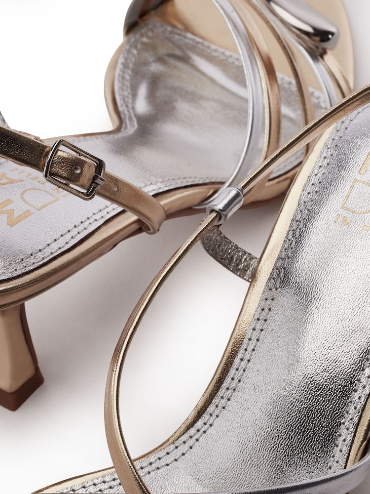 Moda in Pelle Silver Maleni Multi Strap Kitten Heel Sandals With Trim - Image 4 of 4