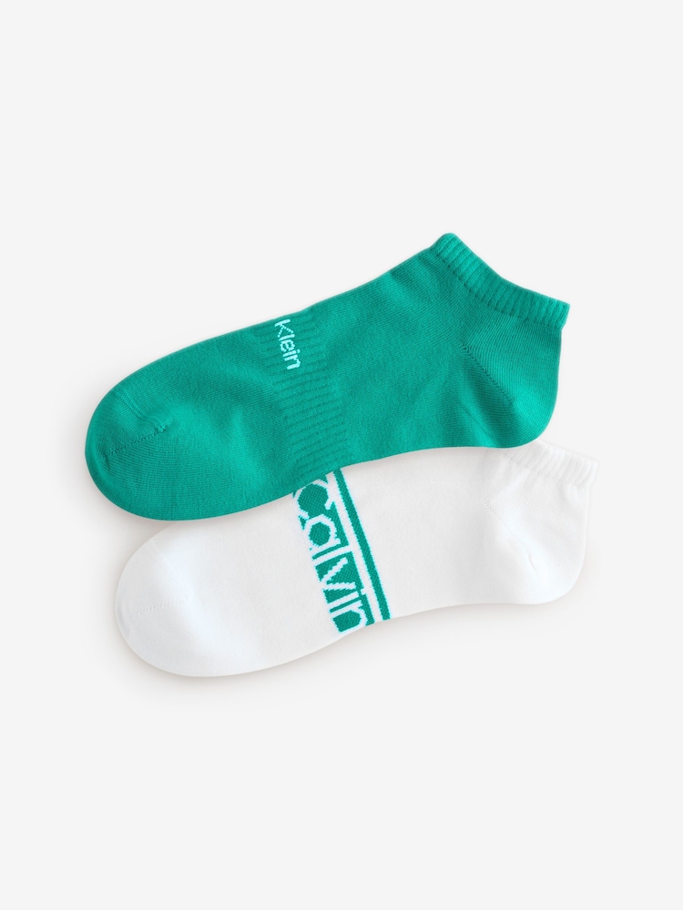 Calvin Klein Green Cotton Logo Stripe Trainer Socks 2 Pack - Image 1 of 3