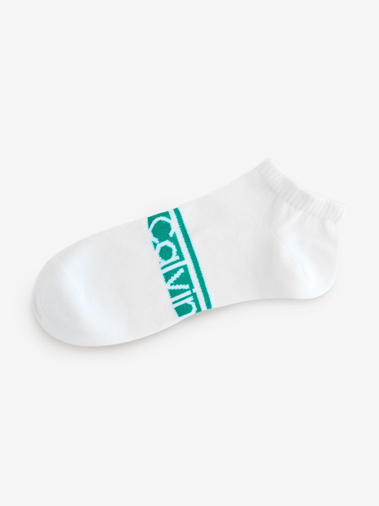 Calvin Klein Green Cotton Logo Stripe Trainer Socks 2 Pack - Image 2 of 3