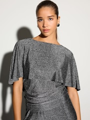 Silver Lurex Sparkle Cape Short Sleeve Top - Image 1 of 8