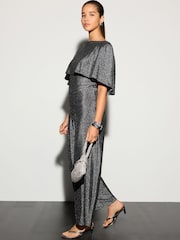 Silver Lurex Sparkle Cape Short Sleeve Top - Image 2 of 8