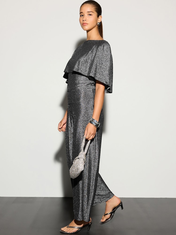 Silver Lurex Sparkle Cape Short Sleeve Top - Image 2 of 8 Silver Lurex Sparkle Cape Short Sleeve Top - Image 2 of 8