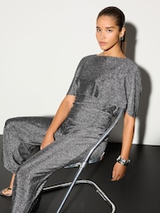 Silver Lurex Sparkle Cape Short Sleeve Top - Image 3 of 8