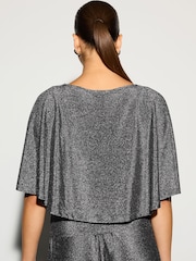 Silver Lurex Sparkle Cape Short Sleeve Top - Image 4 of 8