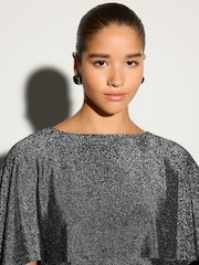 Silver Lurex Sparkle Cape Short Sleeve Top - Image 5 of 8