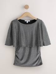 Silver Lurex Sparkle Cape Short Sleeve Top - Image 6 of 8