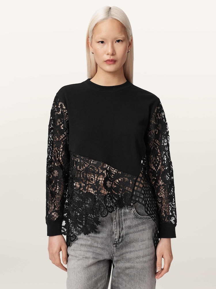 AllSaints Black Malorie Long Sleeve Top - Image 1 of 6