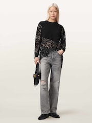 AllSaints Black Malorie Long Sleeve Top - Image 2 of 6