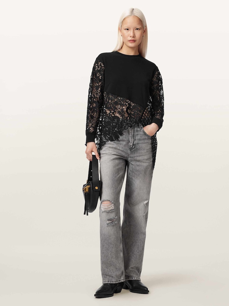 AllSaints Black Malorie Long Sleeve Top - Image 2 of 6
