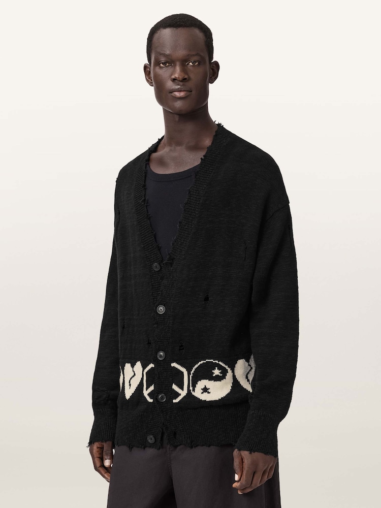AllSaints Black Tabua Cardigan - Image 1 of 6