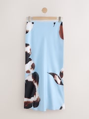 Light Blue/Black Floral Print Satin Midi Skirt - Image 6 of 8