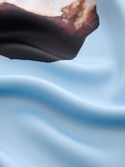 Light Blue/Black Floral Print Satin Midi Skirt - Image 7 of 8