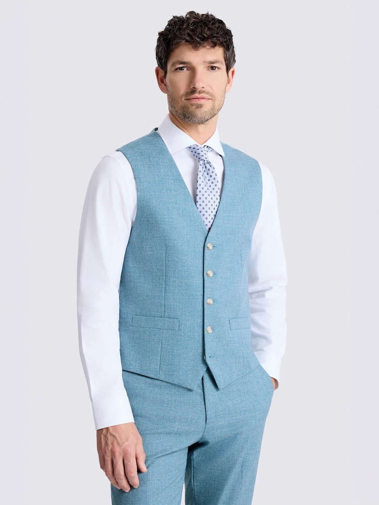 MOSS Teal Tailored Fit Slub Suit Waistcoat - Image 1 of 3 MOSS Teal Tailored Fit Slub Suit Waistcoat - Image 1 of 3
