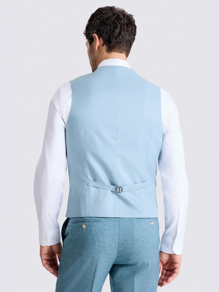 MOSS Teal Tailored Fit Slub Suit Waistcoat - Image 2 of 3 MOSS Teal Tailored Fit Slub Suit Waistcoat - Image 2 of 3
