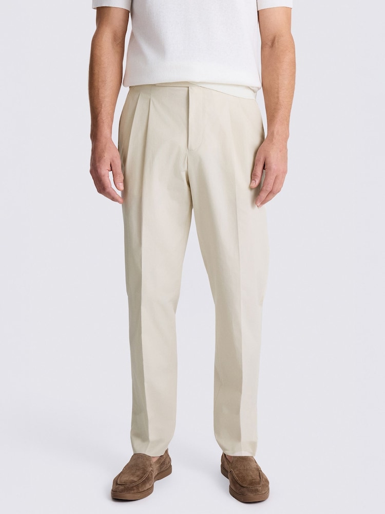 MOSS Cream Cotton Pleated Trousers - Image 1 of 5