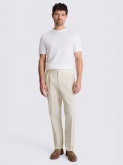 MOSS Cream Cotton Pleated Trousers - Image 4 of 5